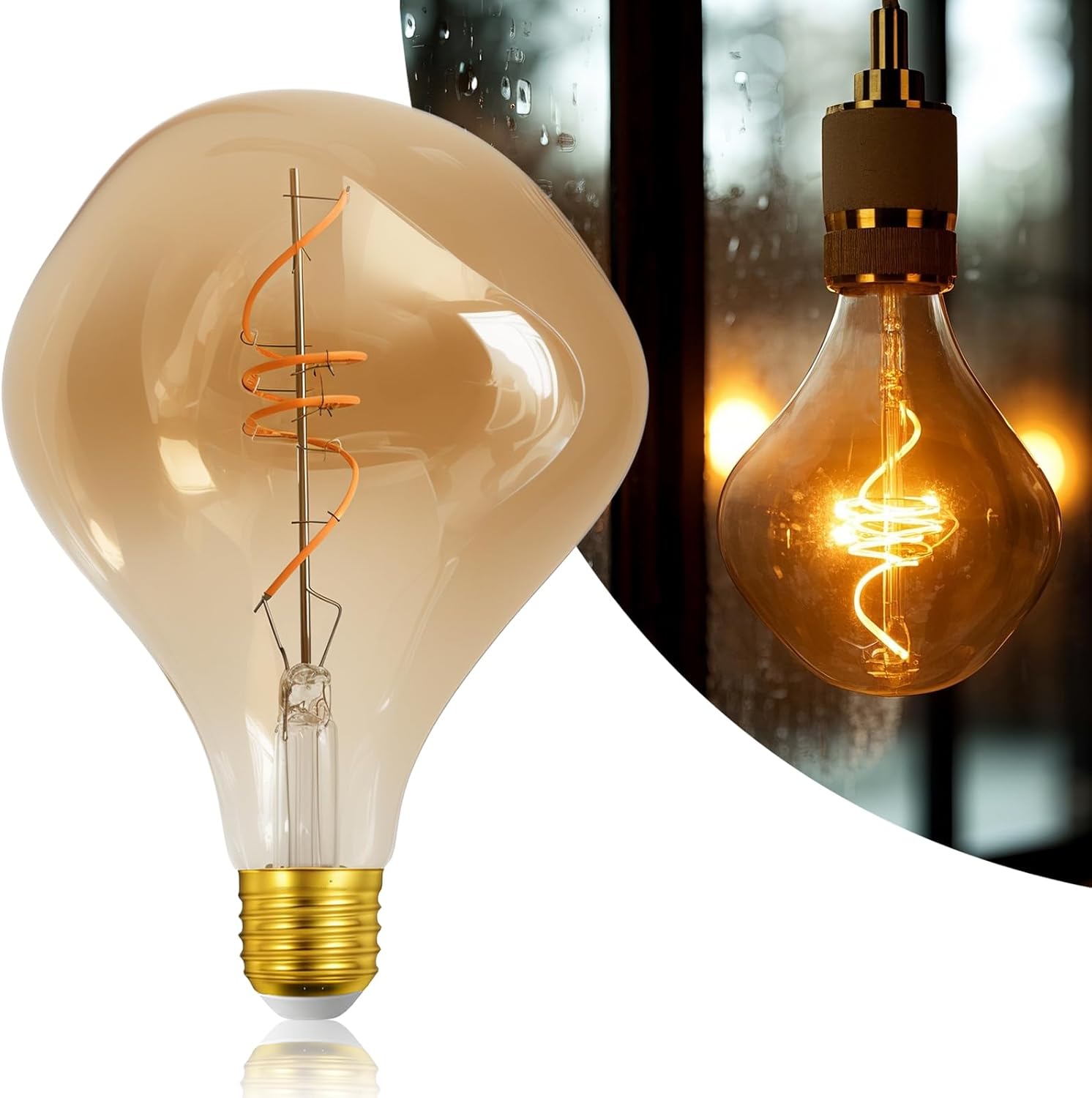 40 Watt Decorative Vintage LED Light Bulbs, Special Alien 4W LED Filament Edison Bulb,2700K Oversized Golden Warm Lights,Dimmable E26 Lamp Base,1-Pack