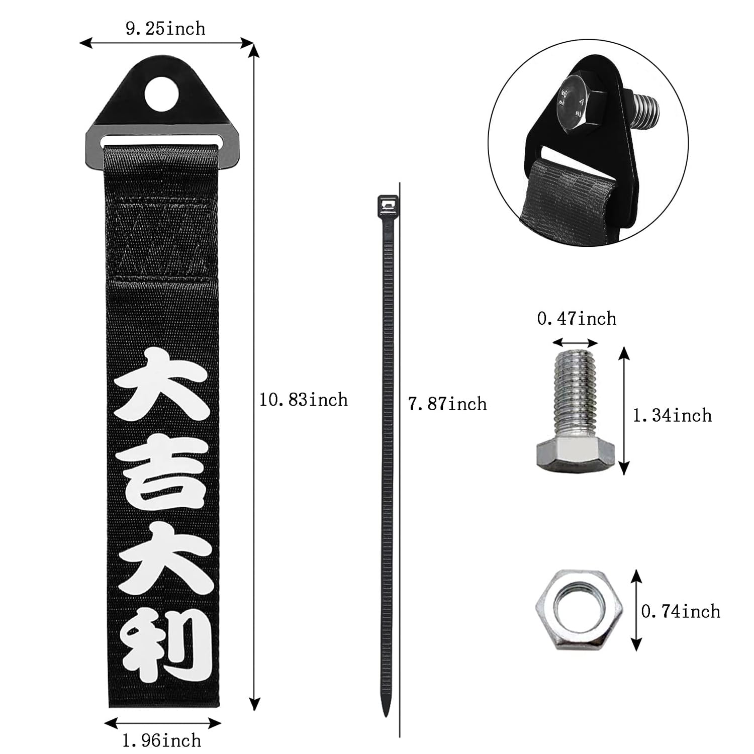 Gancho de Remolque, Gancho de Remolque Trasero Universal, Parachoques de liberación rápida para Parachoques, Correa de Remolque con Eslogan Chino para Gran Suerte (Negro, SKU6188-BLACK)