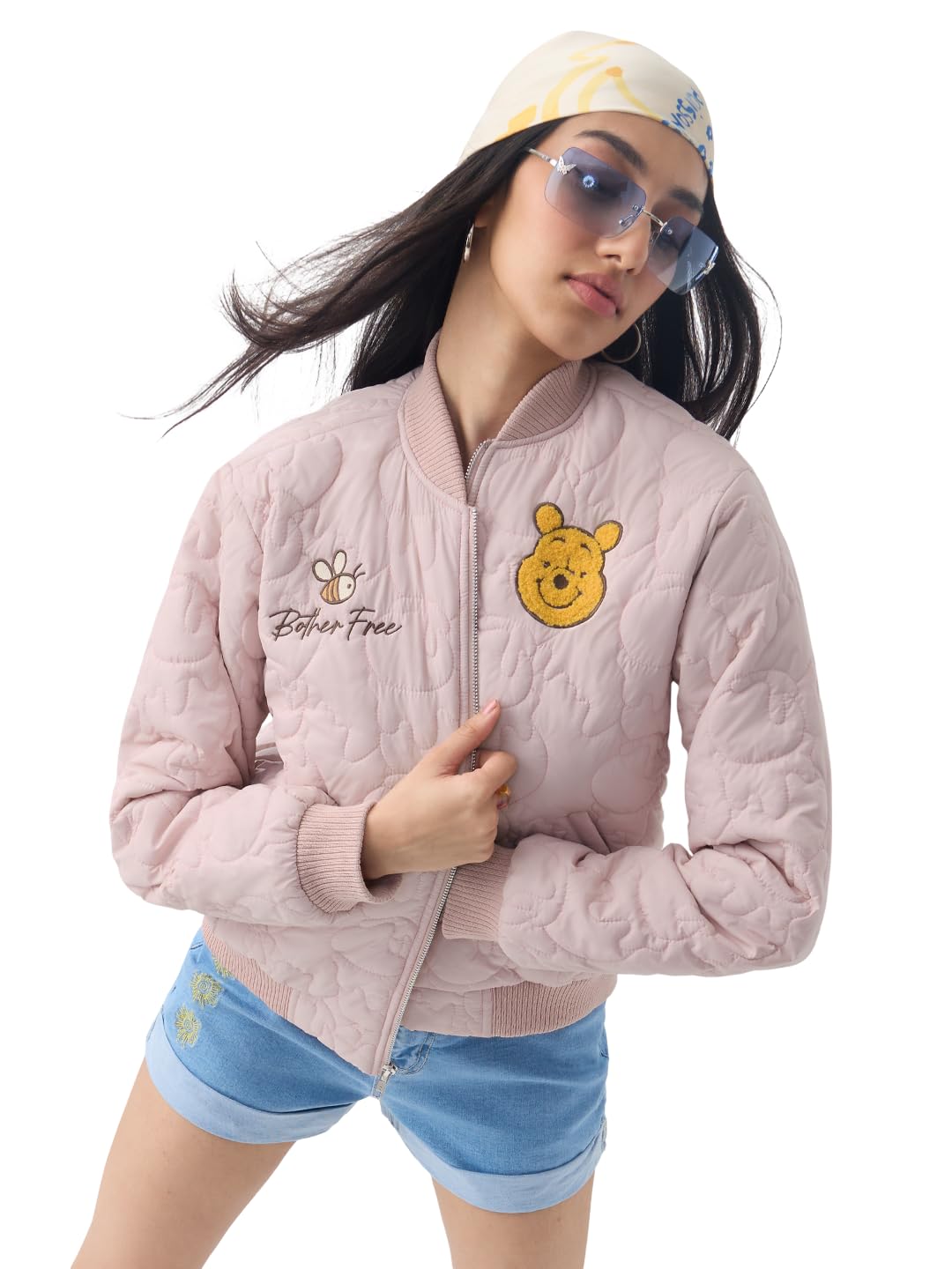 the souled store Disney: Bother Free Women and Girls Full Sleeves Spread Collar Quilted Embroidered Polyester Regular Fit Lightweight Casual Bomber Jacket-picture-12