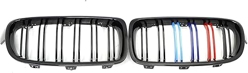 Miniatura 9 de Parrilla de riñón frontal ABS F30 F31 F35, compatible con BMW Serie 3 2012-2018 (juego de 2 piezas de rejillas negras brillantes de doble listón)