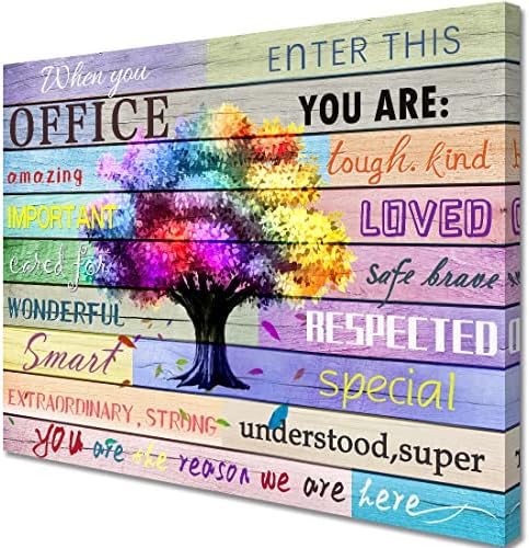 Inspirational Wall Art Office Motto Decor Quotes Colorful Tree Signs Pictures Wonderful Linen Painting Motivational Wall Decals for Home Office Room Decor Framed Canvas Prints 12x16 inches