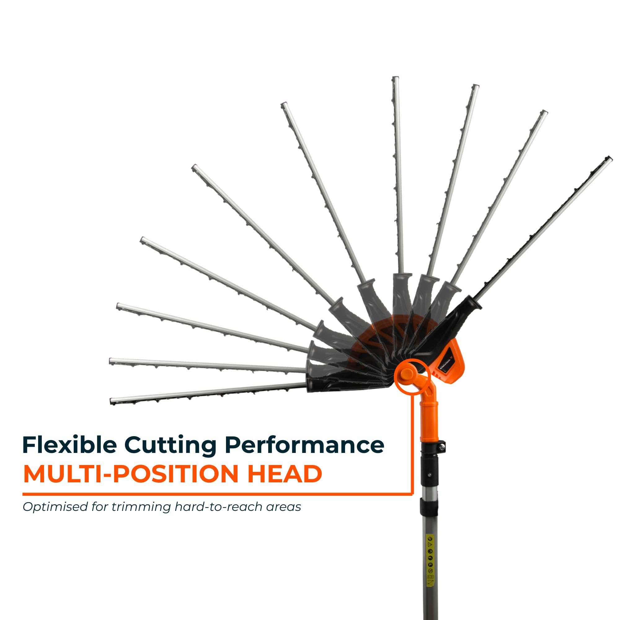 Yard Force Cortasetos de Poste inalámbrico, Extensible, Largo Alcance, Longitud de Corte de 41 cm, batería de Iones de Litio de 20 V y Cargador, Cabezal Ajustable de 135°, Cuchillas de Doble acción -