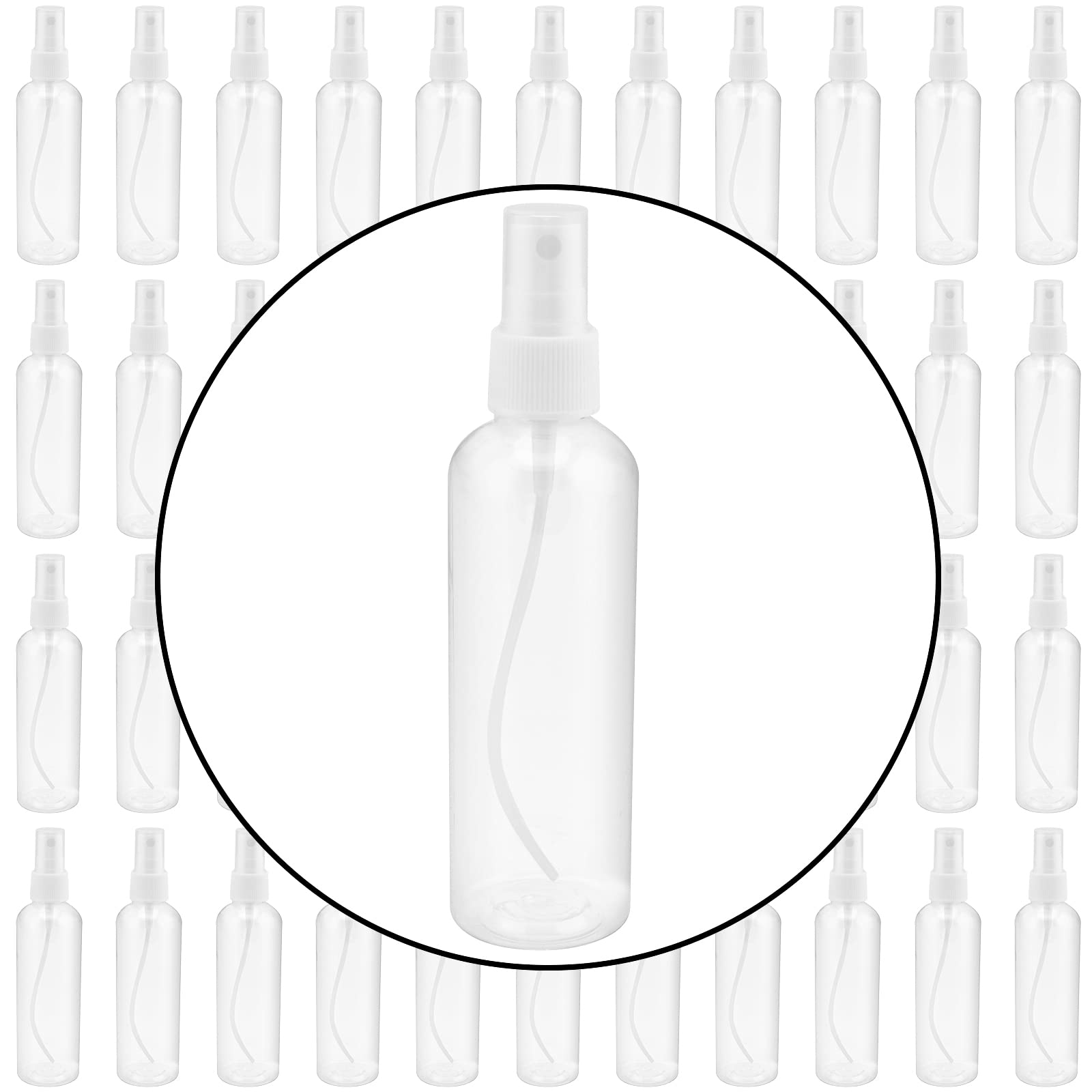 SINJEUN 50 Pack Clear Plastic Spray Bottles with Caps, 4 oz Spray Bottles Mist Sprayer, Refillable Empty Fine Mist Spray Bottle Mini Travel Size Spray Bottles, Leak Proof and BPA-Free