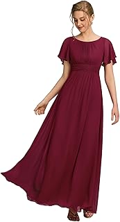 Women's Classic Round Neck Short Sleeves Chiffon Floor Length Bridesmaid Dress 01840-PH - Buy now