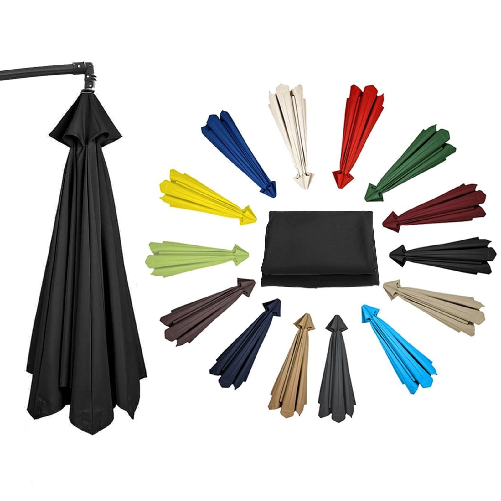 Replacement Parasol Canopy Cover, 6 Arms/8 Arms Sun Umbrella Replacement Cloth Patio Umbrella Replacement Canopy Cantilever & Balcony Parasols(Black,11.4ft (350cm)/8 Ribs)