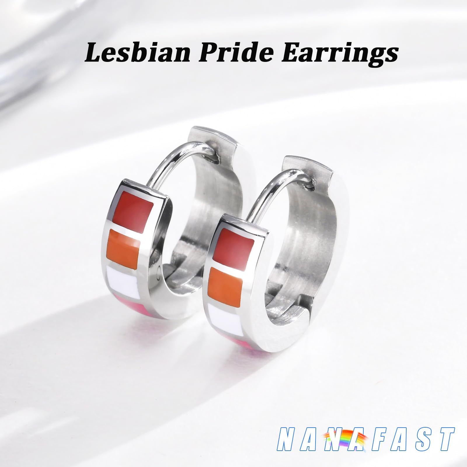 Nanafast Stainless Steel Rainbow Small Huggie Hoop Earrings LGBT Pride Earrings for Women Men Lesbian Bisexual Transgender Nonbinary Asexual Flag Earrings LGBTQ Pride Jewelry