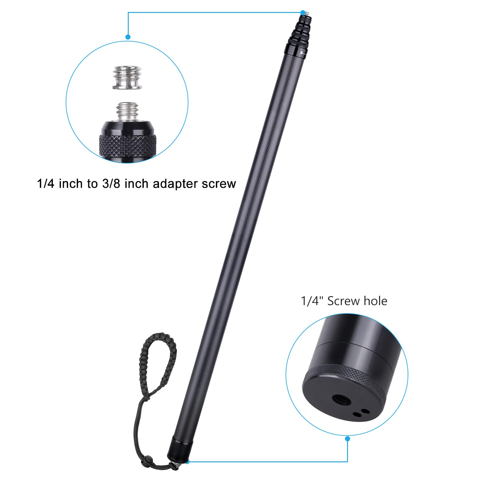 ARTCISE Bastone per selfie lungo in fibra di carbonio, 500 cm, asta di estensione per selfie monopiede per GoPro Hero per DJI Osmo Action per Osmo Pocket per Insta360 per fotocamera