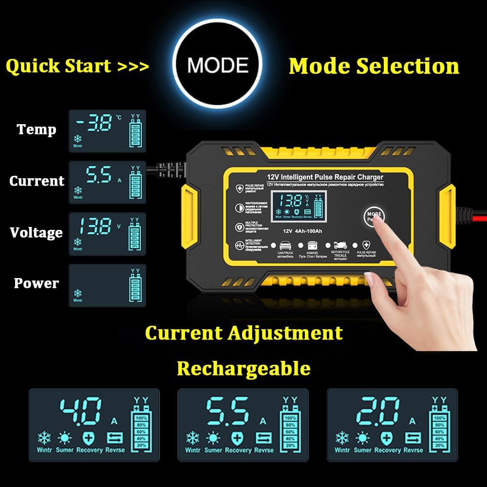 12V Motorcycle Battery Charger for CFMOTO 250CL-X 300CL-X Papio, Smart Automatic Compact Trickle Charger Battery Maintainer Multiple Protection