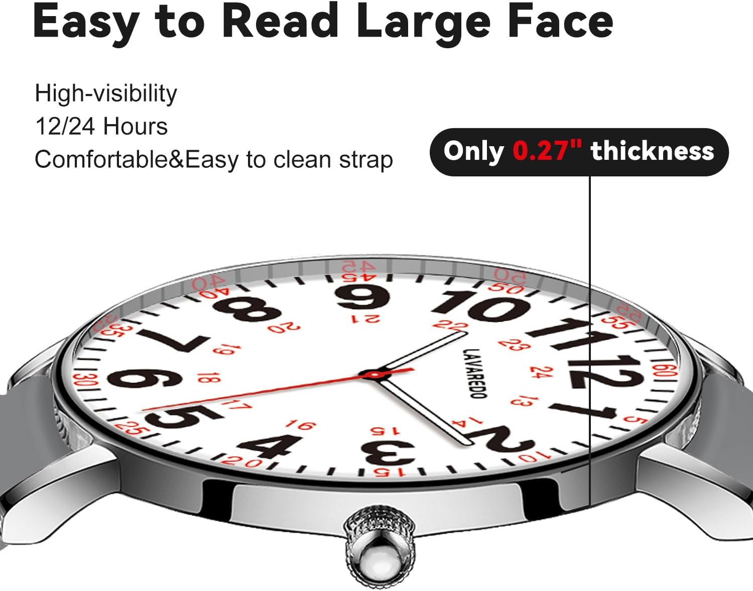 Nurse Watch for Nurses Doctors Women Men,Waterproof Analog Watches with Luminous Dial and Japanese Quartz Movement,Easy to Read Military Time Watch with Second Hand, 12/24 Hours,Silicone Band