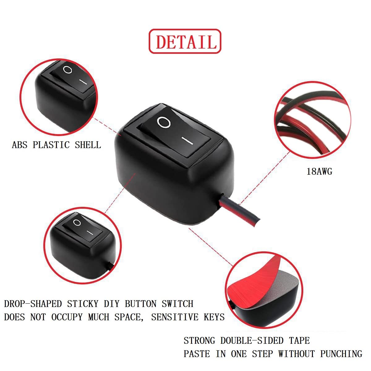Interrupteur Voiture Autocollant OFF/ON Type Goutte D'Eau – 12V/24V Pour LED, Feux Anti-brouillard, DRL, Barre Lumineuse, Bricolage Auto