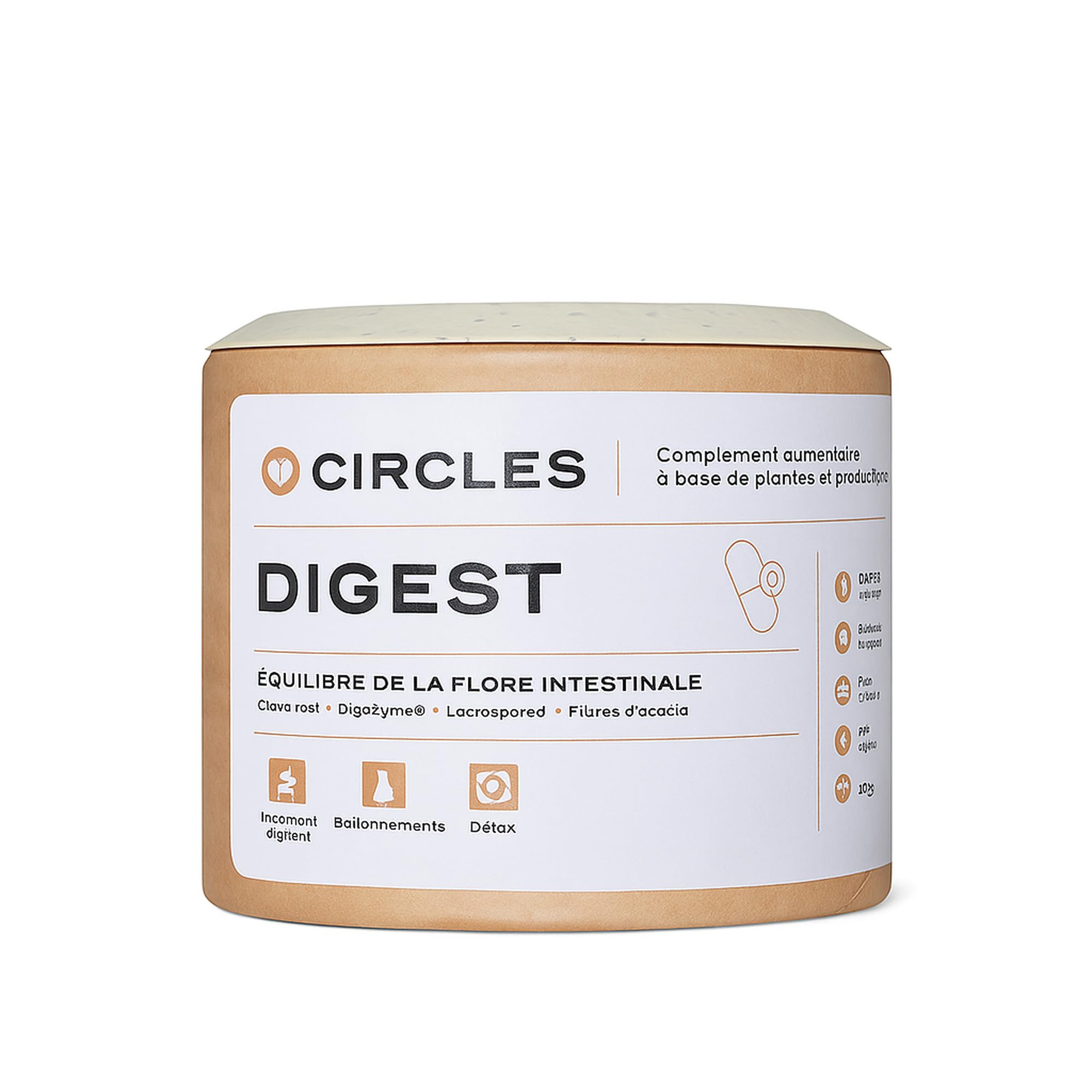 Circles DIGEST Probiotique Femme Bacillus Coagulans Lactospore Enzymes Digestives DigeZyme Flore Intestinale 60 Gélules Vegan