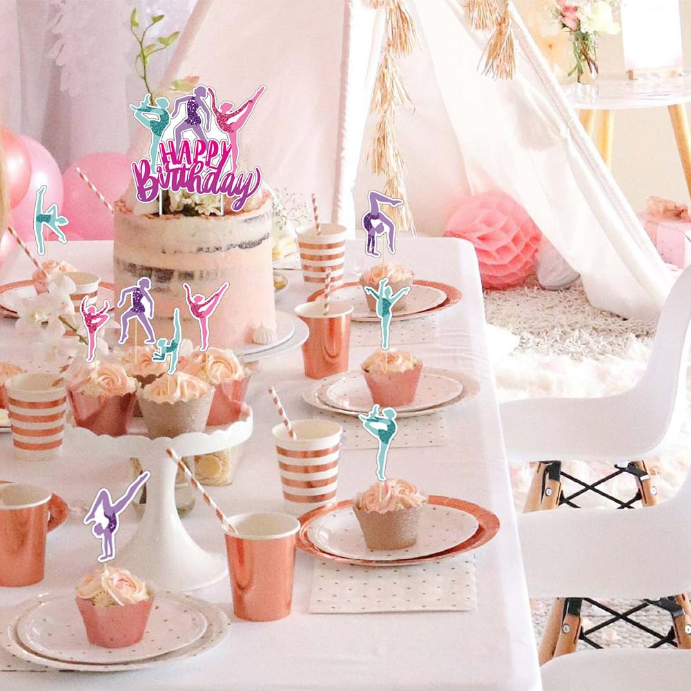 Tarklanda 25 stuks Happy Birthday Cake Toppers - Poker Dobbelstenen Cake Decoratie Zwart Rood Glitter Casino Chips Hart Cupcake Toppers voor Las Vegas Thema Verjaardagsfeest Decoratie