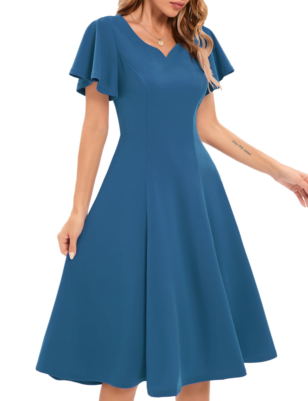 HomRain Vestidos de cóctel de manga con volantes para invitados de boda, vestido de fiesta largo hasta el té