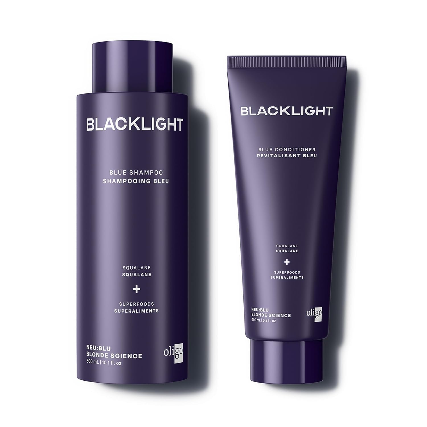 Oligo Professionnel, Blacklight Blonde Science, Blue Shampoo and Conditioner Set - Purple Toning Duo Neutralizes Brassiness, Hydrates with Squalane, Moringa and Argan Oil - For Blonde Hair New Packaging 5.05 Fl Oz (Pack of 2)