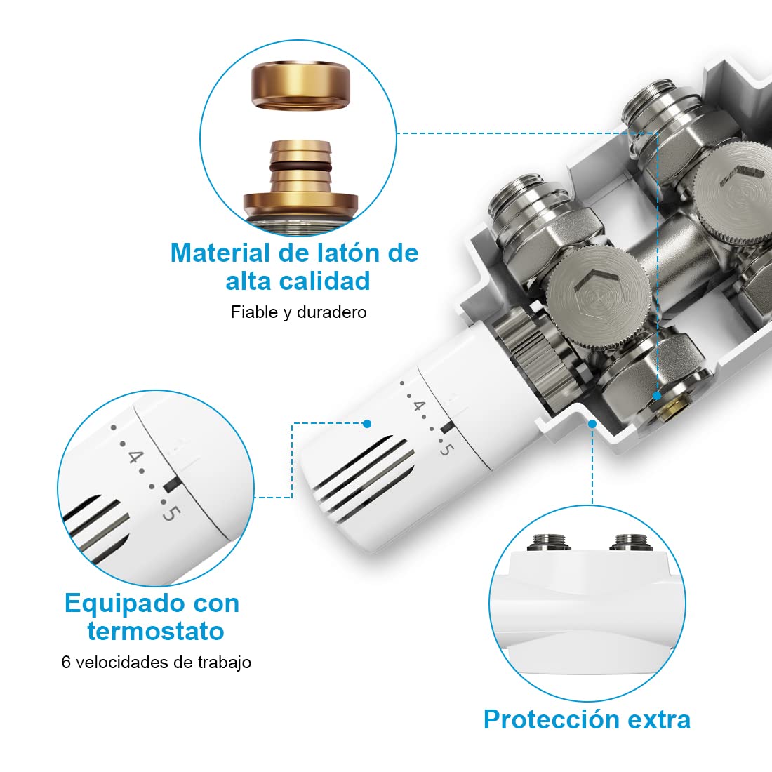 Heilmetz Multiblock Set für Heizkörper Anschlussarmatur mit Thermostat 50mm Ventil-Armaturen Heizungszubehör Eck- und Durchgangsform Wandanschluß Anschlußgarnitur (15mm + 16mm, 1 Stück, Weiß | Typ 2)