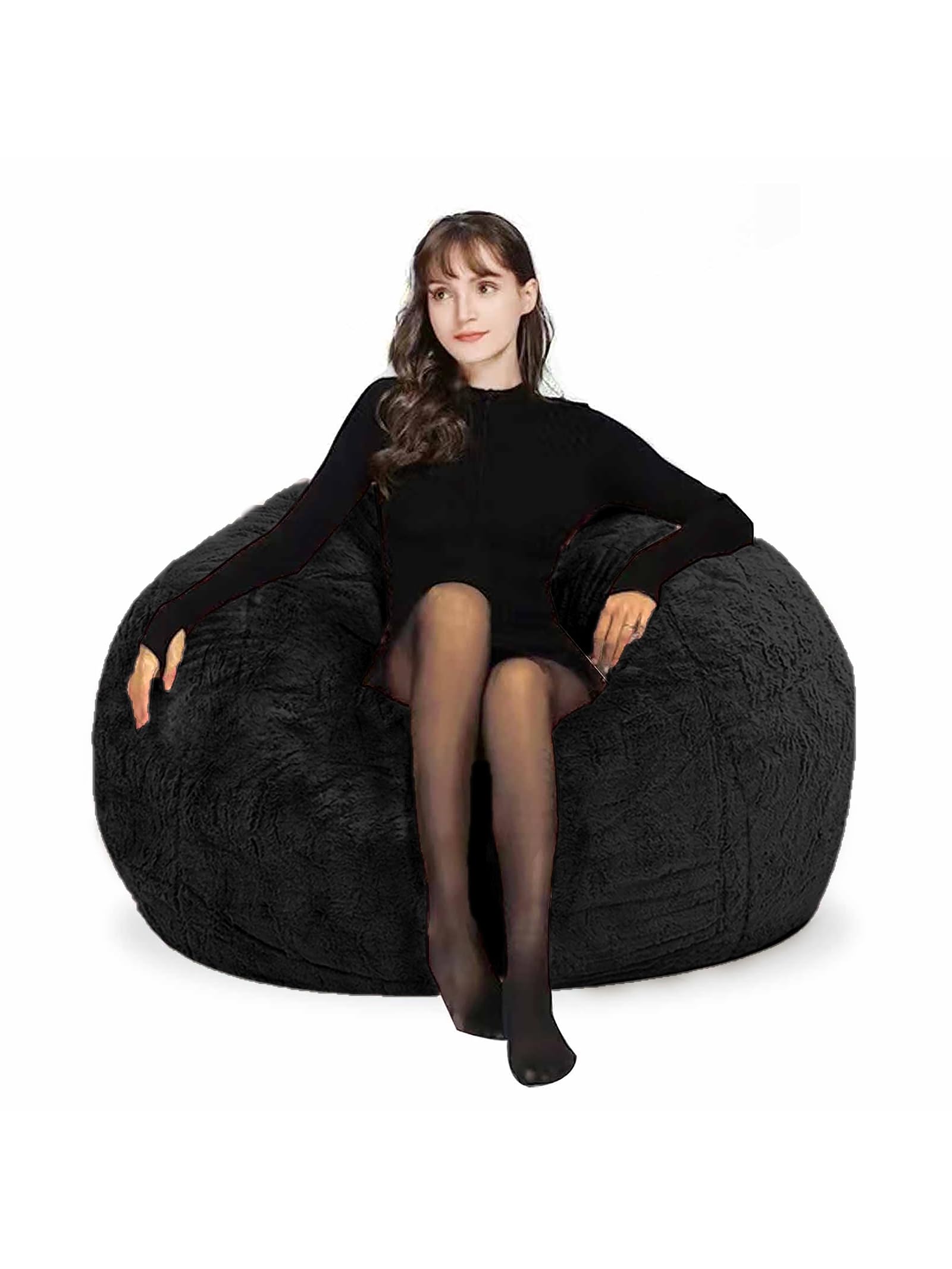 HDMLDP Bean Bag Chair for Adults Kids Without Filling Comfy Fluffy Oversized Round Beanbag Chair Lazy Sofa Cover for Reading Chair Floor Chair, 3.5FT,