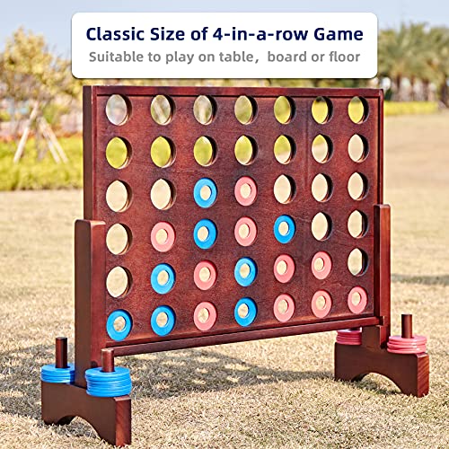 Image of Giant Wooden 4 in a Row Vintage 2.8Ft Outdoor Yard Game for Adults Famliy, with 42 Pcs Chips & Durable Carrying Bag, Halloween Christmas Party Game Gifts for Lovers