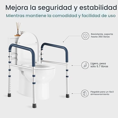 Miniatura 8 de PELEGON Rieles de seguridad para inodoro (350 libras), marco y rieles de seguridad ajustables para inodoro, riel de seguridad para adultos mayores,