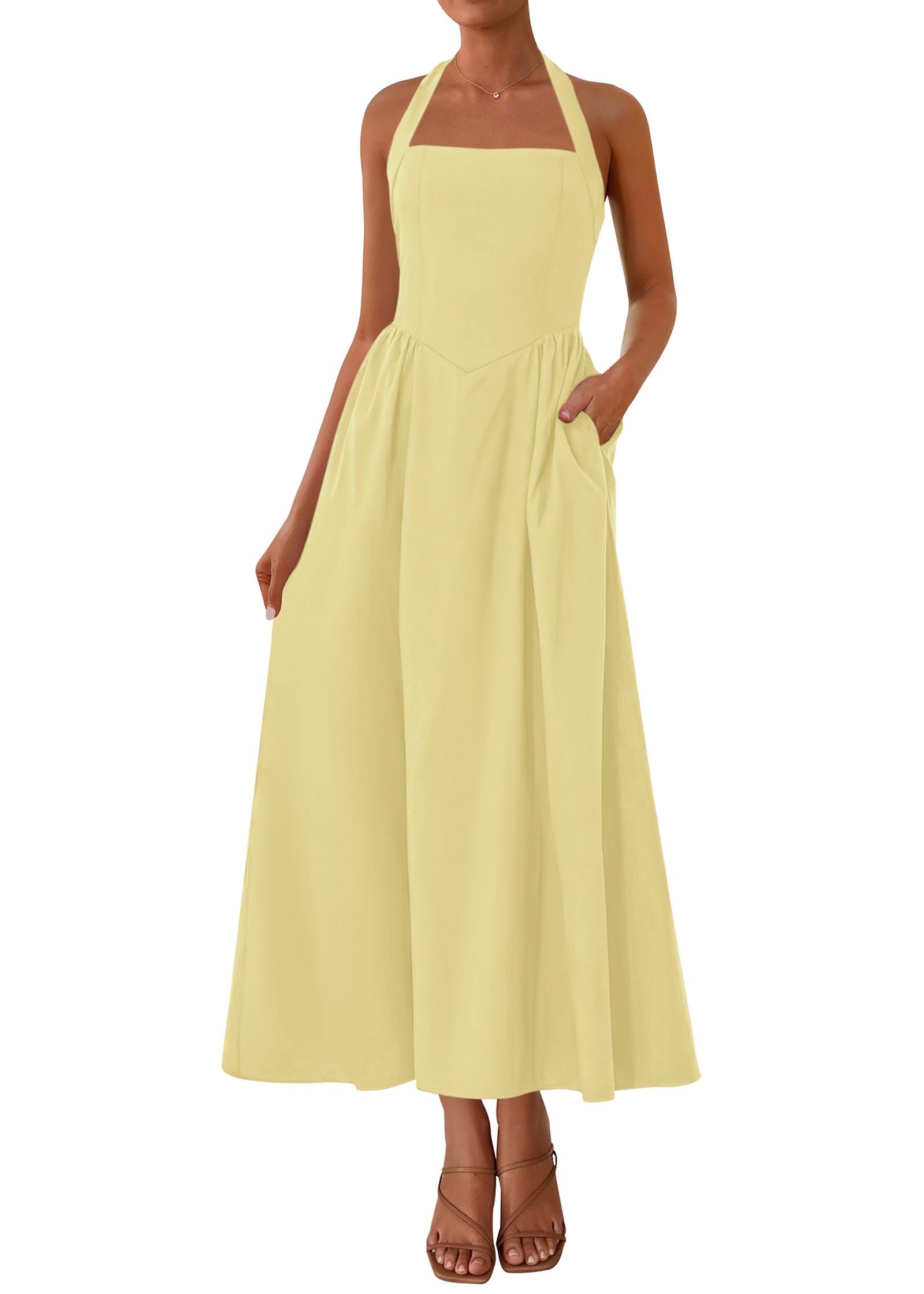 KIRUNDO Summer Dresses for Women 2026 Halter Maxi Wedding Guest Party Cocktail Semi Formal Elegant Classy Long Sundress