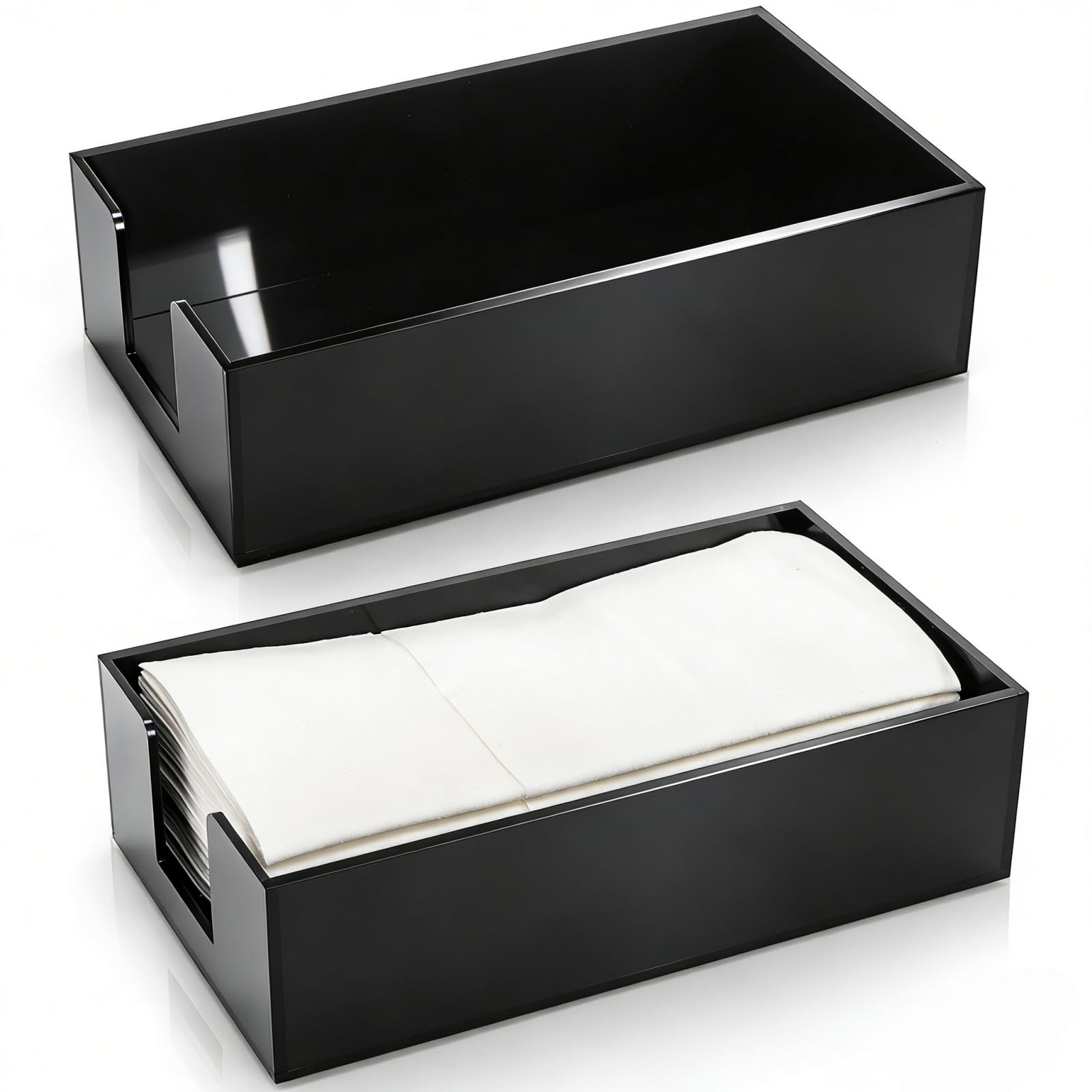 Cididu 2 Pack Acrylic Napkin Holder, Black Guest Towel Holder Tray for Bathroom, 0.12'' Thickness Disposable Paper Hand Towel Storage Tray, Modern Flat Napkin Holders for Kitchen Table Dinning Party