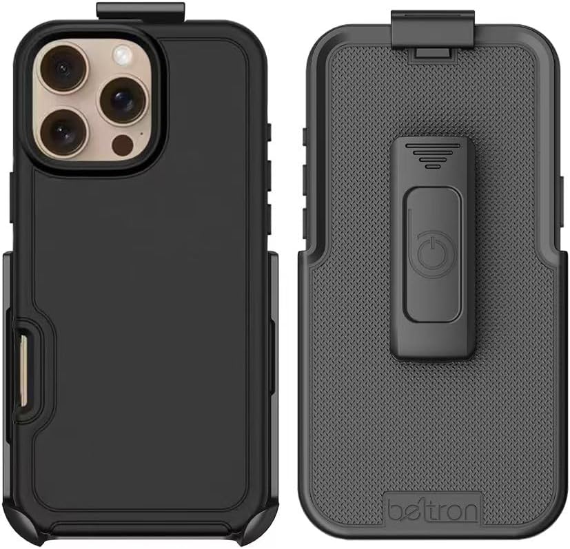 BELTRON Case with Belt Clip for iPhone 16 Pro, Slim Hybrid Protective Case & Holster Combo, Rotating Locking Belt Clip, Compatible with MagSafe (Jet Black) - Image 3