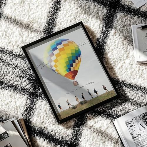 Image of Seagull Store BTS Young Forever Hot Air Balloon Framed Poster | 8x12 Inch | 300 GSM Art Paper | Matte Laminated | Black Frame | Ready to Hang Wall Decor for Bedroom & Office