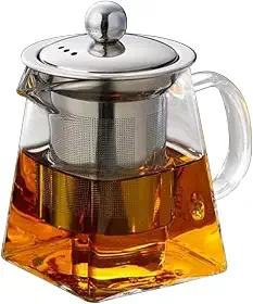 HEMOTON Chaleira de vidro transparente com infusor removível de aço inoxidável de 550 ml, chaleira transparente, chaleira de chá, chá de folhas soltas