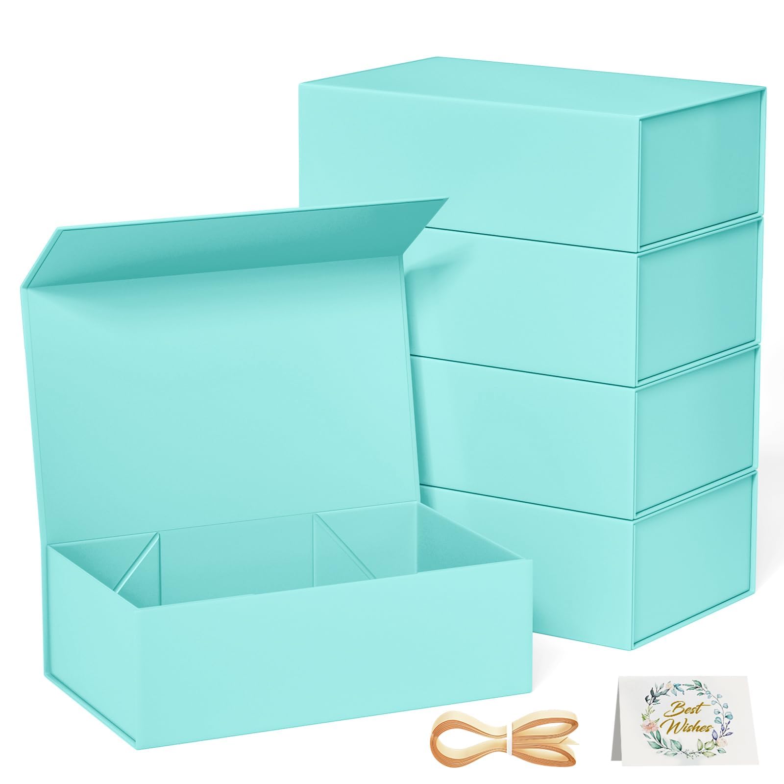 RYDDOY 5 Pack Turquoise Gift Box, 13.8x9.5x4.3'' Large Gift Boxes with Lids