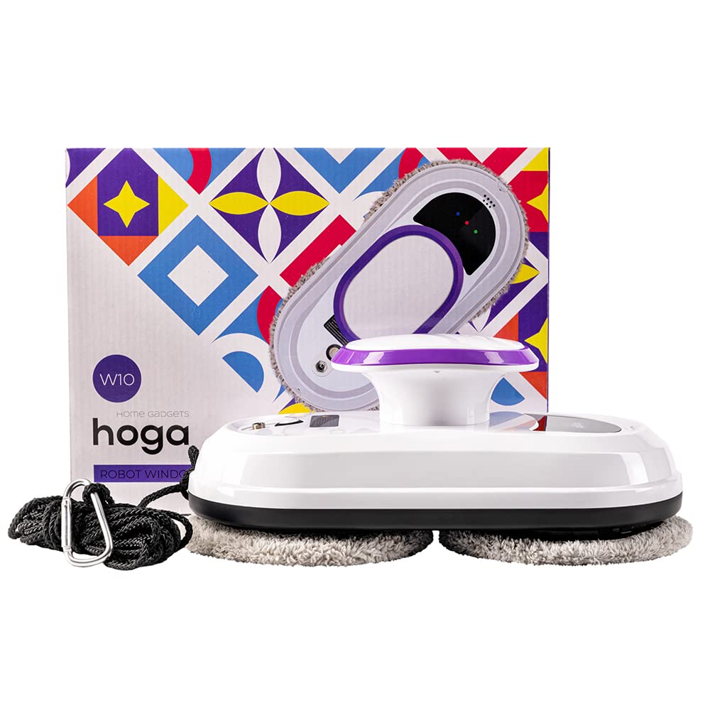 HOGA W10 Robot Pulisci Vetri Avanzato con Corda di Sicurezza, Telecomando e 10 Panni di Pulizia - Leggero, Efficiente e Sicuro per la Pulizia Automatica dei Vetri