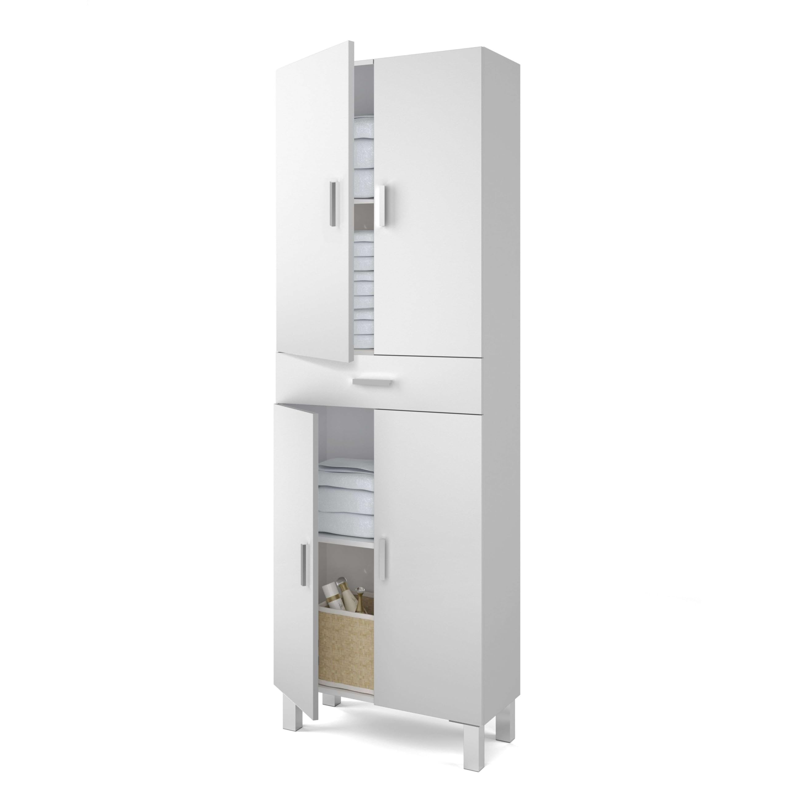 Armario Toscana de Baño - 4 Puertas de 180 x 60 x 29,5 cm - Blanco