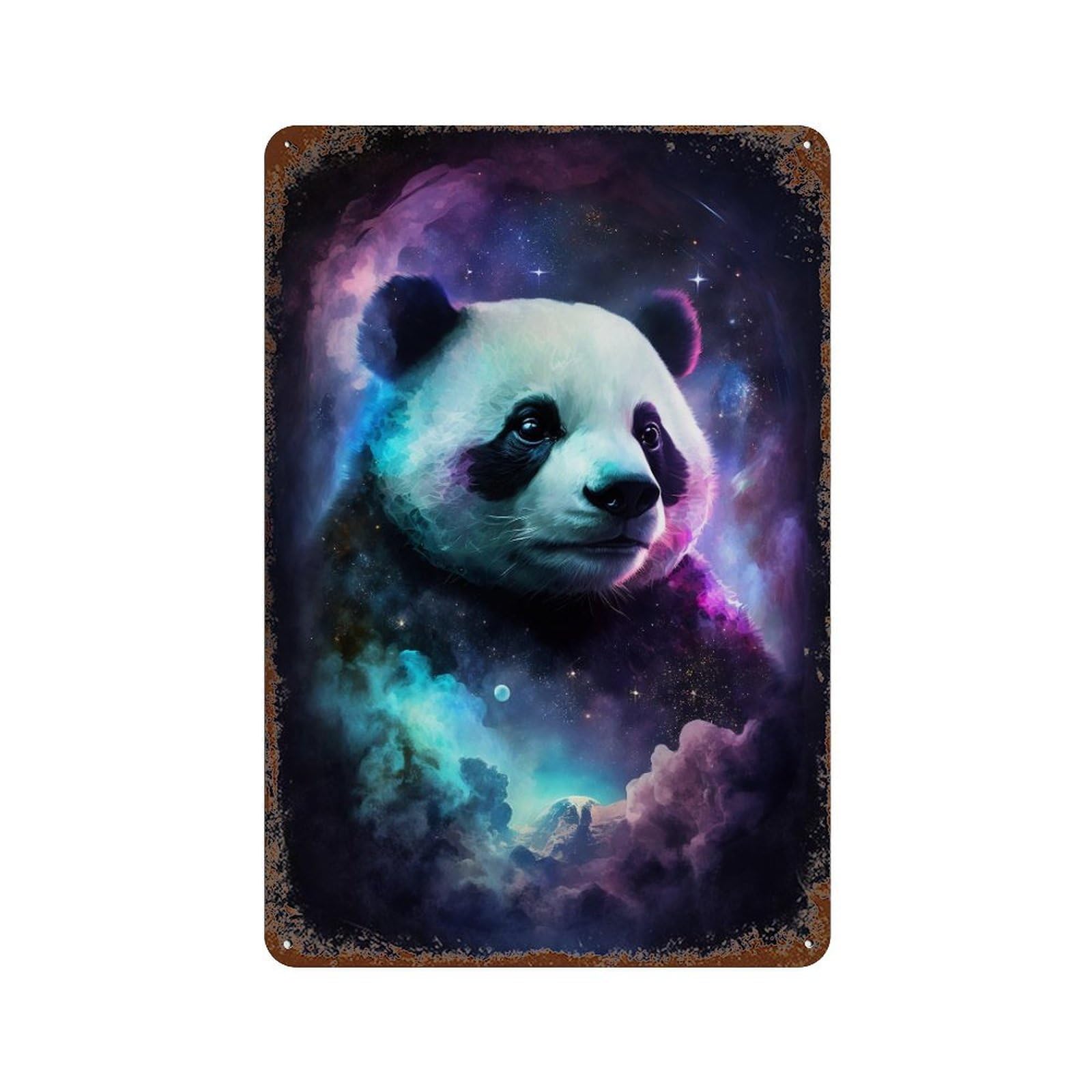 Vintage Metal Tin Sign Cosmic Panda Portrait-1 11.8"x7.9", Classic Wall Plaque for Pub, Kitchen And Man Cave Decor