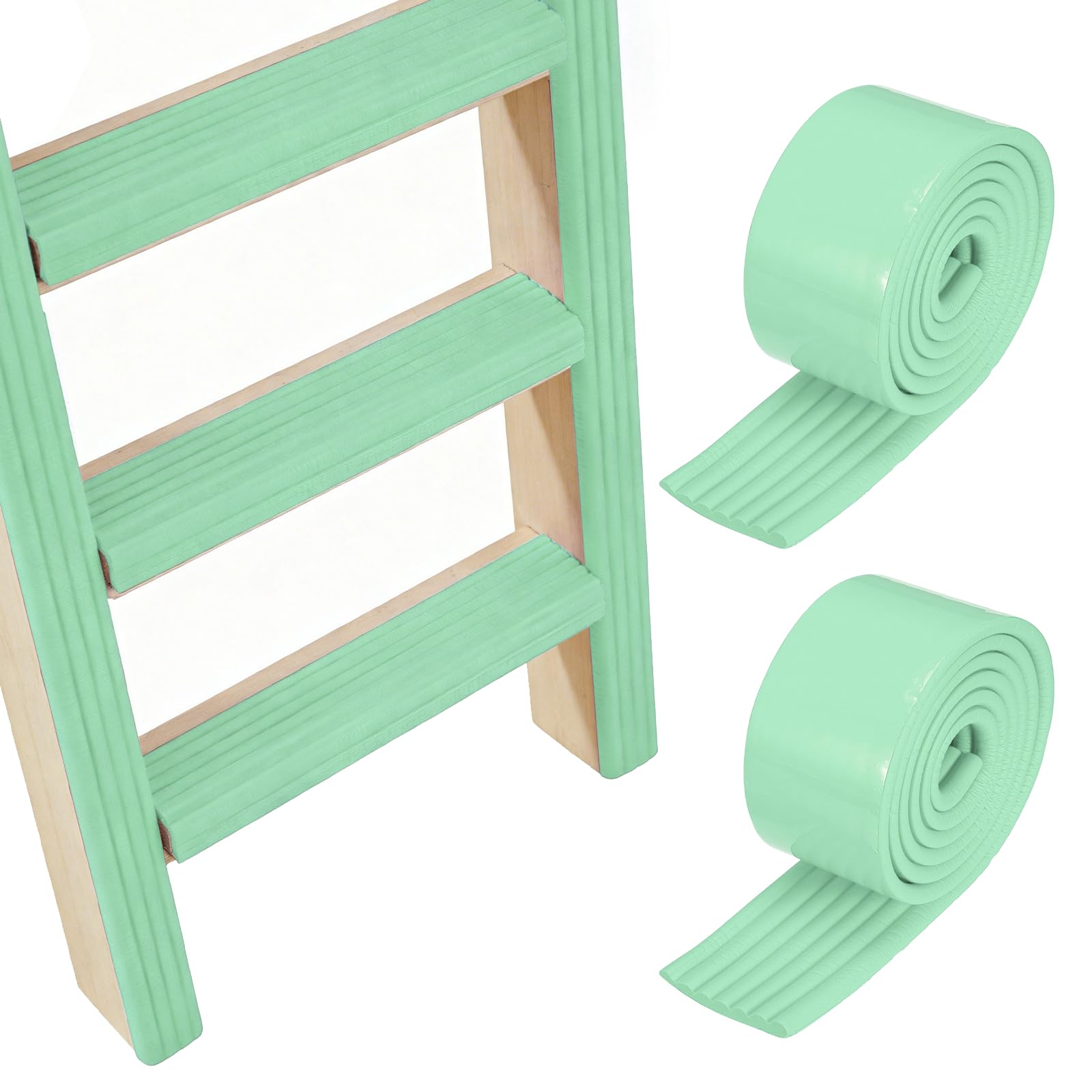 PATIKIL Bunk Bed Ladder Pad, (6.5ft, Green)(2 Pcs), Self-Adhesive Bunk Bed Step Foam Padding Soft Extra-Wide Edge Protector Traction Treads, Suit for - Stair Steps/Bedroom/Kitchen