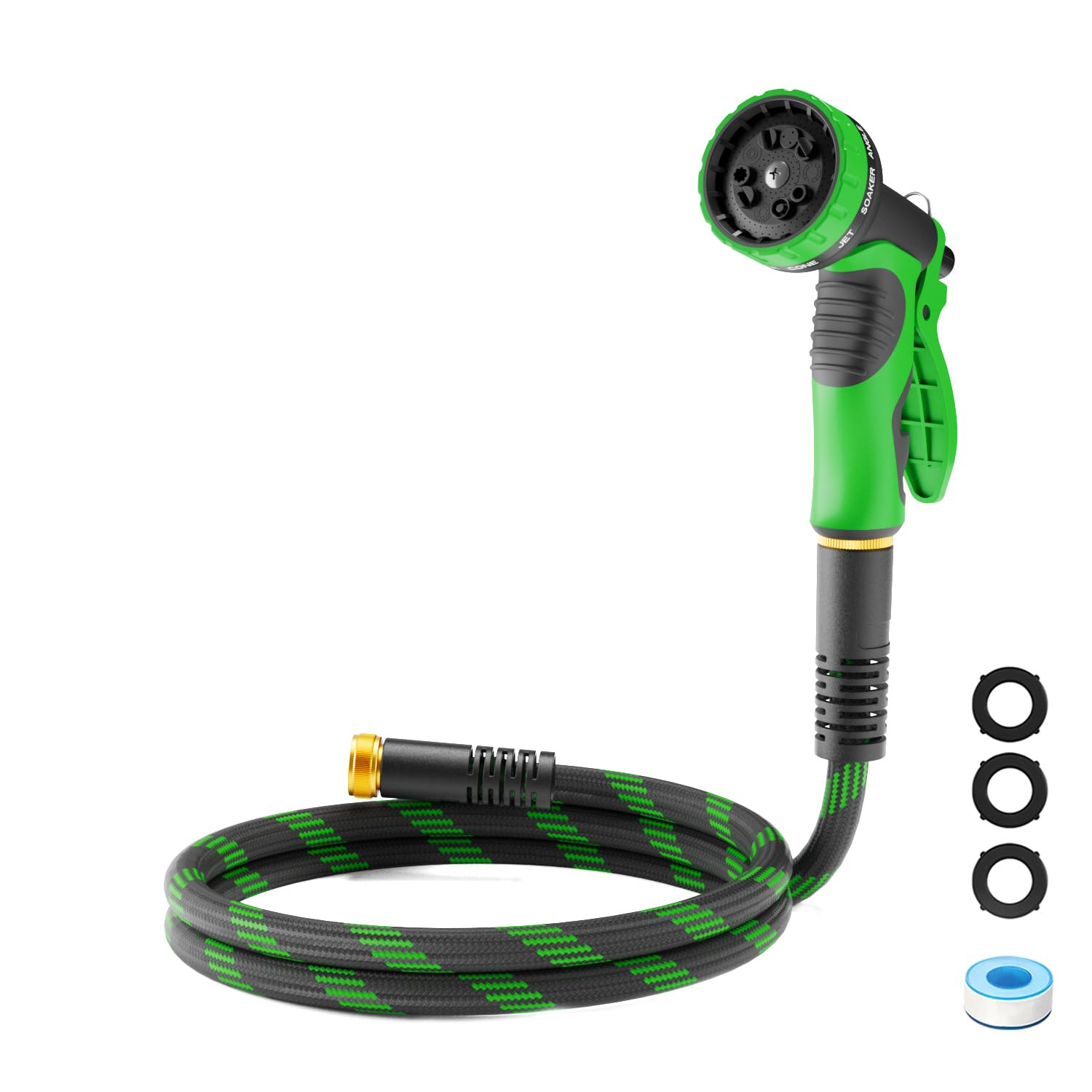 Ywggs Non-Expandable Garden Hose 8 Ft, Heavy-Duty & Flexible Water Hose With 10-Function Nozzle, Kink-Free & Leak-Proof Design, Ultra Lightweight Portable Yard Hose For Lawn, Car, Outdoor Use