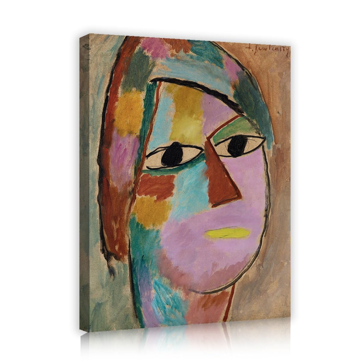 TOANGWALL Rustic Cubism Portrait Canvas Wall Art Home Alexej von Jawlensky Mystical Head Oil Painting Framed Prints for Apartment Decor 40x50cm