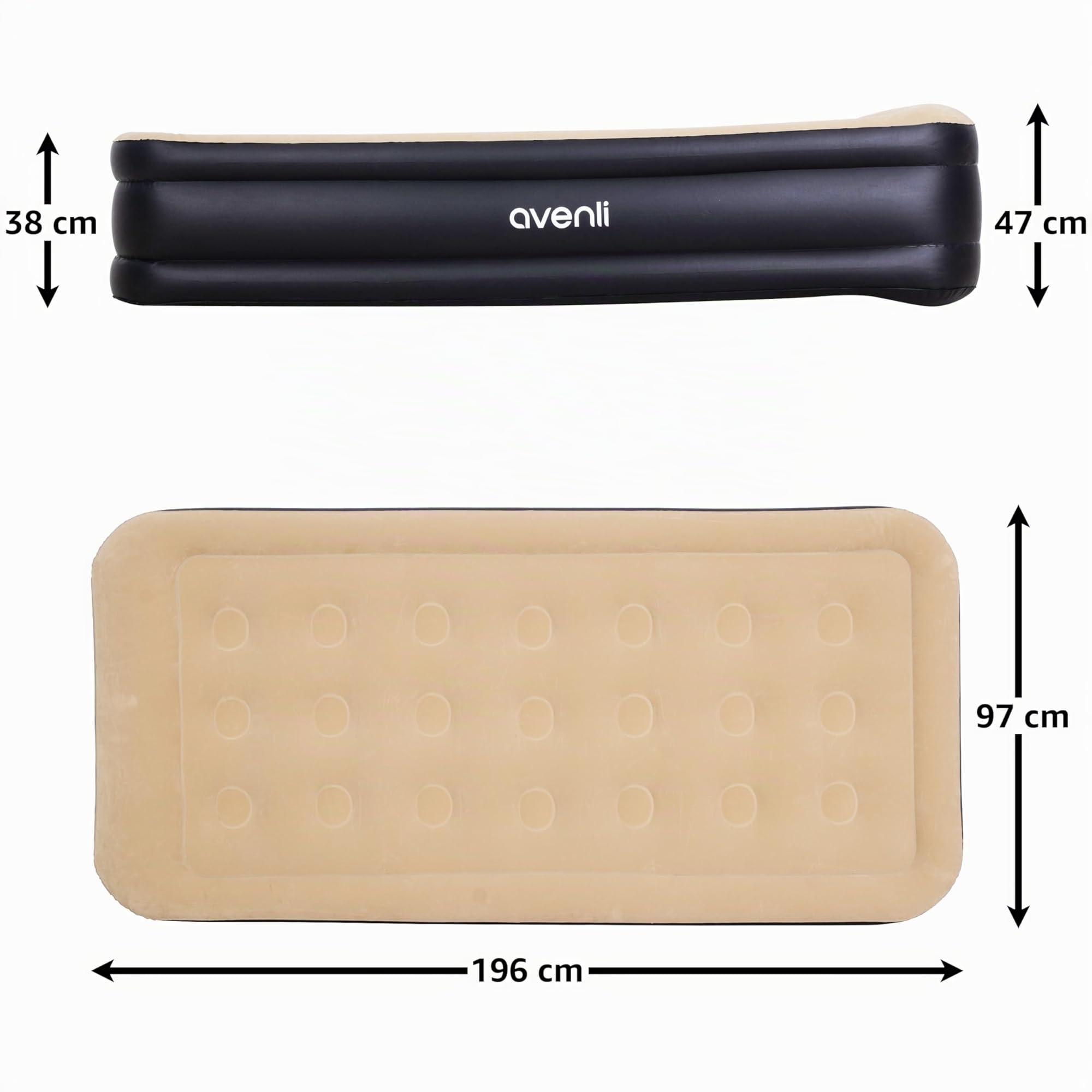 AVENLI Matelas Gonflable 1 Place 196x97x47 cm, Lit Gonflable Autogonflant 1 Personne avec Pompe Électrique Intégrée, Matelas pour Camping & Lit d'Appoint, Coil-Beam, Beige