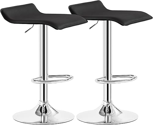 VECELO Juego de 2 taburetes de bar, sillas de bar giratorias, taburetes de barra ajustables, modernos taburetes de PVC sin brazos para cocina, isla,