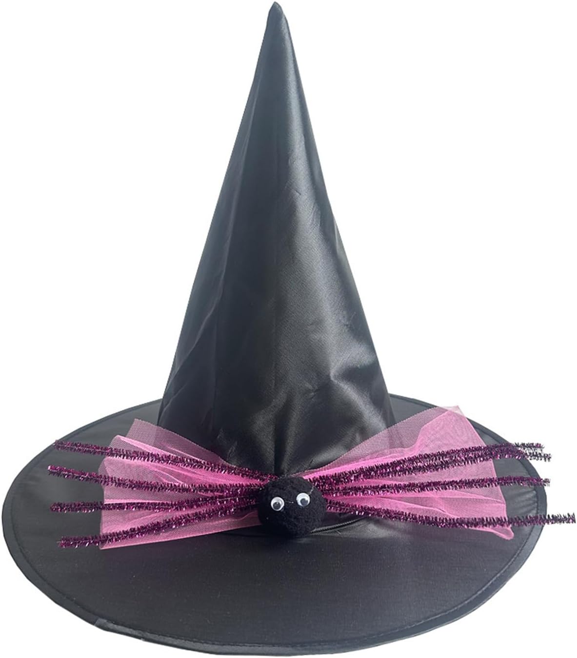 PartyDeco – Chapeau De Sorcière Pointu Noir 35 Cm – Déguisement Halloween Enfant – Polyester Doublé Satin – Confortable