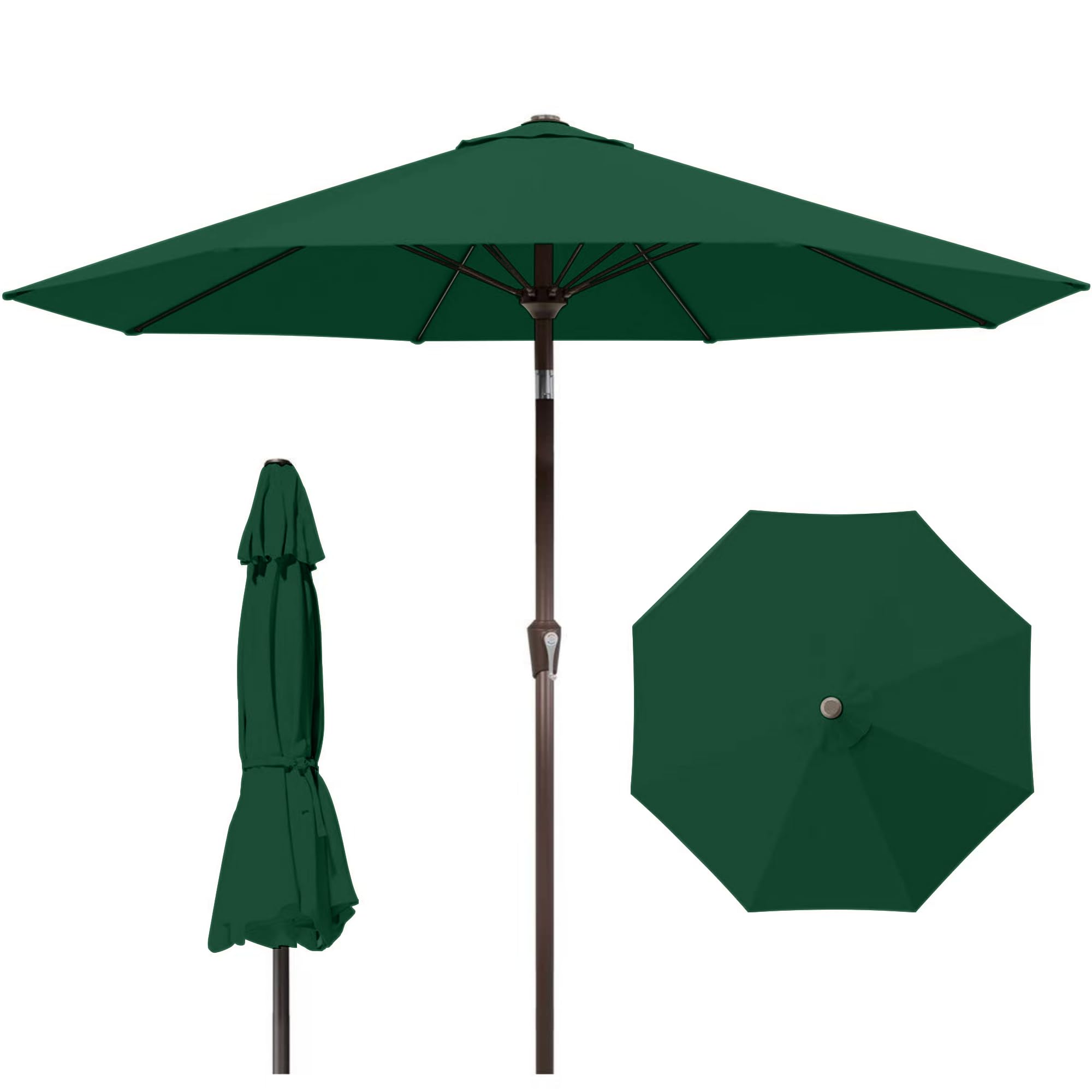 9ft Patio Umbrella with Push Button Tilt and Crank,Outdoor Market Table Umbrella UV Protection 8 Sturdy Ribs for Backyard,Garden,Pool,Deck(Dark Green)