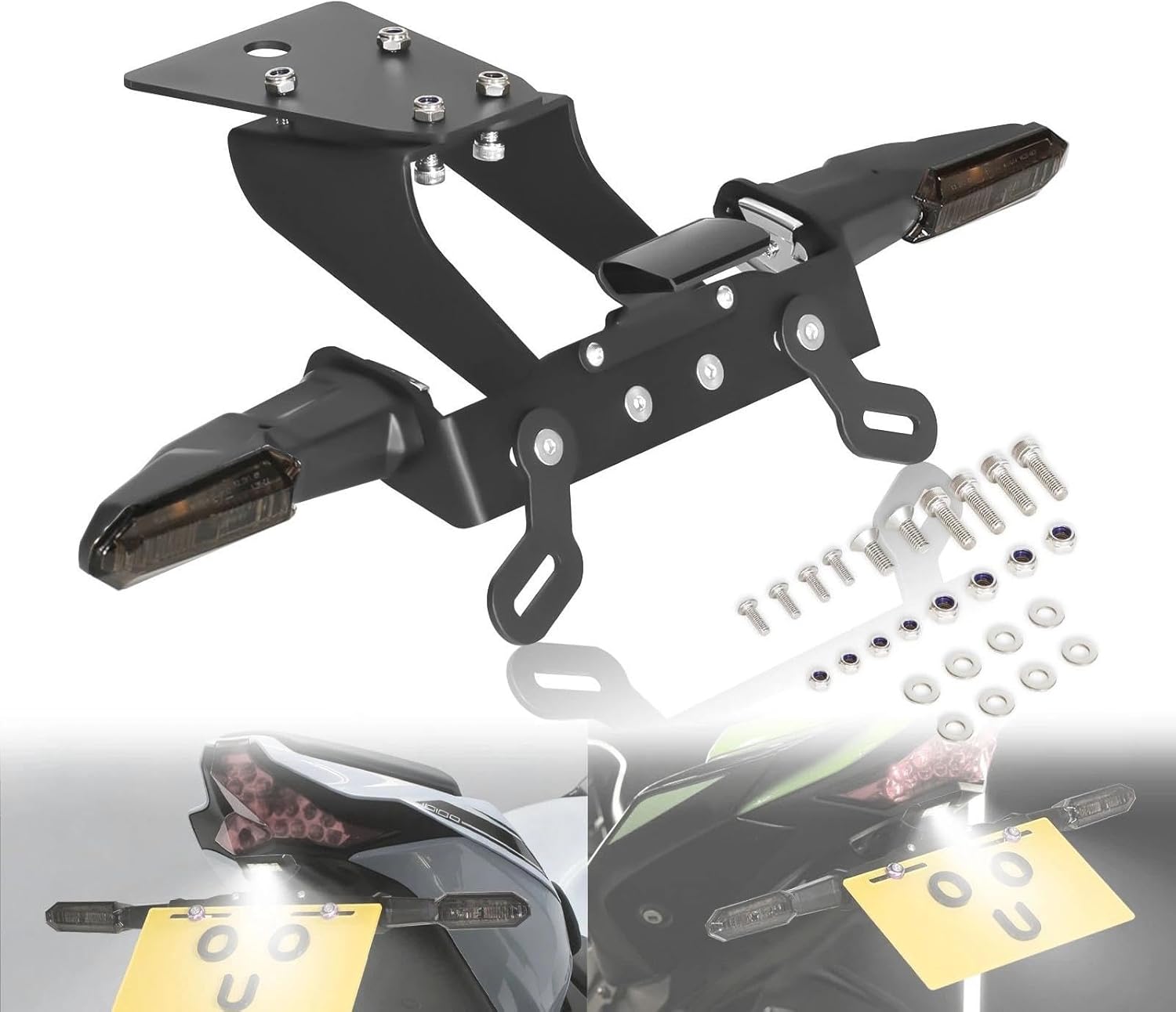 Ninja ZX10R Fender Eliminator with LED Turn Signal Kit - Rear Tail Tidy Compatible With 2016-2025 ZX-10R /2017-2025 NINJA ZX-10RR License Plate Mount Bracket Equipped Light (Smoke)