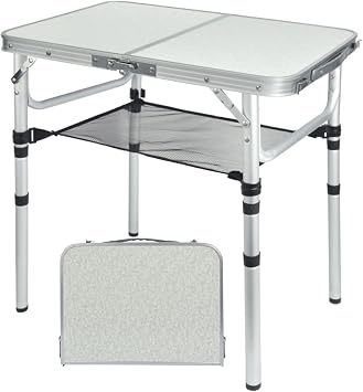 Small Folding Camping Table, 2ft Portable Picnic Table Aluminum 24" x 16" Folding Table, 3 Adjustable Heights Portable Lightweight Table Dining Table for RV, Picnic, Beach White