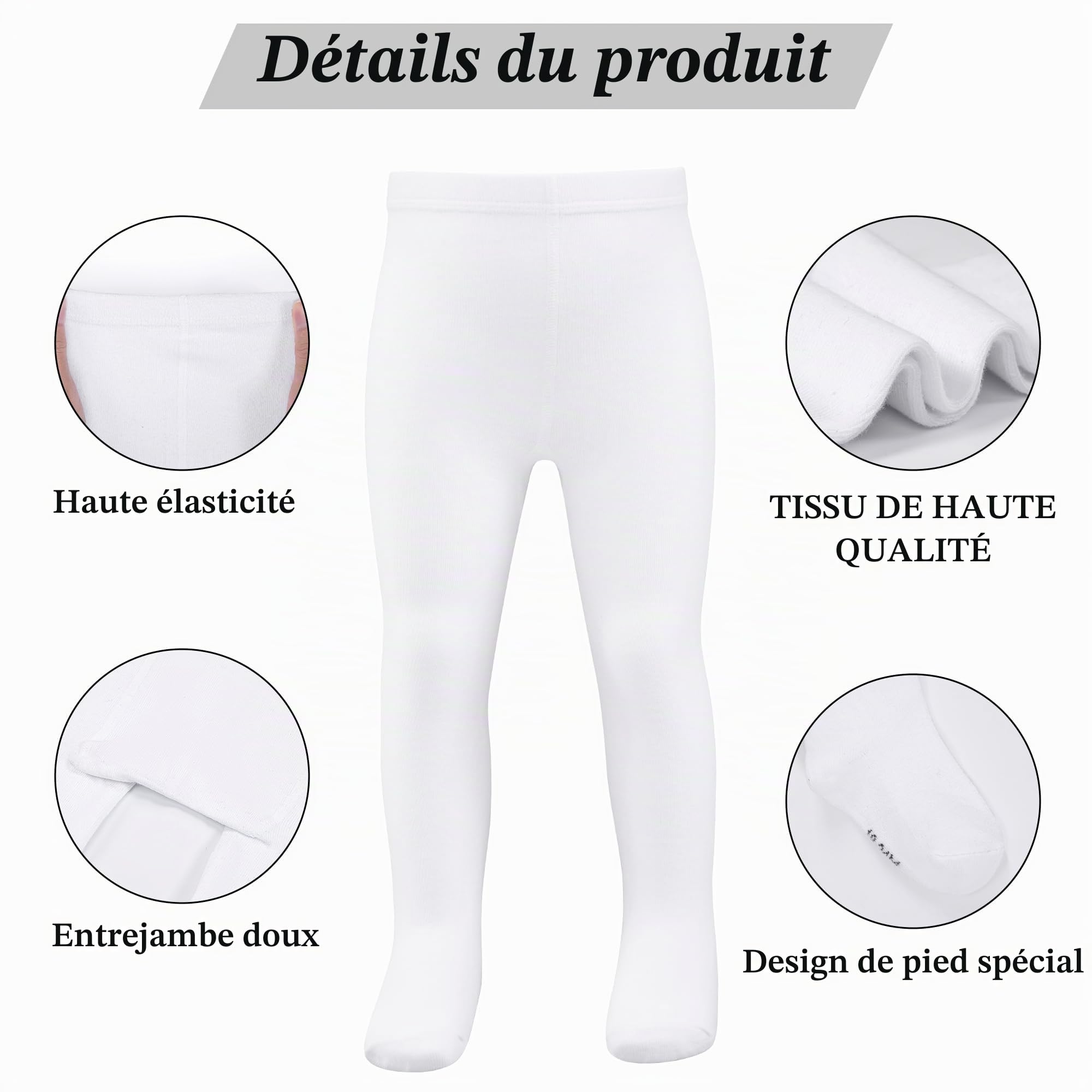 GENTABY Lot de 4 paires de collants en coton pour bébé - Pour nouveau-né - Noir et blanc - Rose - Gris - 18 mois - 24 mois