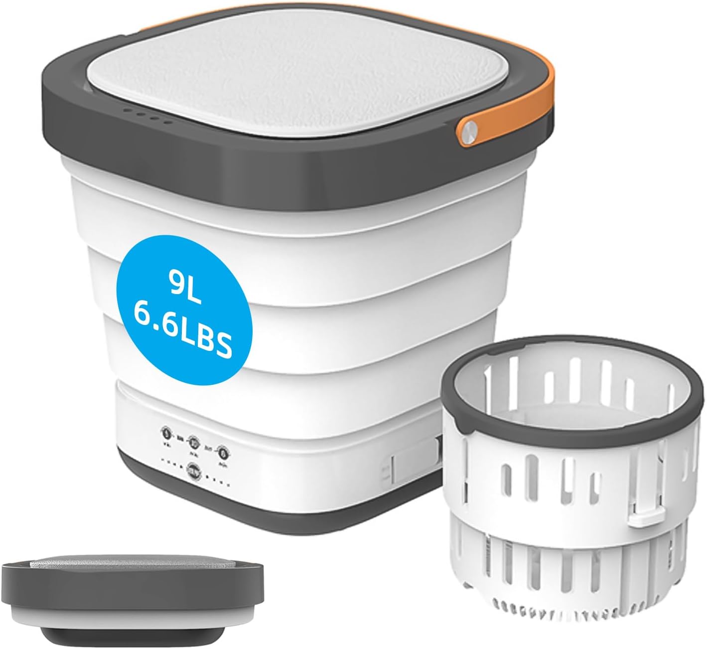 6.6LBS Mini portable washing machine, Foldable washing machine with spin dryer, Portable washer and dryer combo machine, Perfect for Small Clothes, apartments, Camping, Travelling (9L 60W high speed)