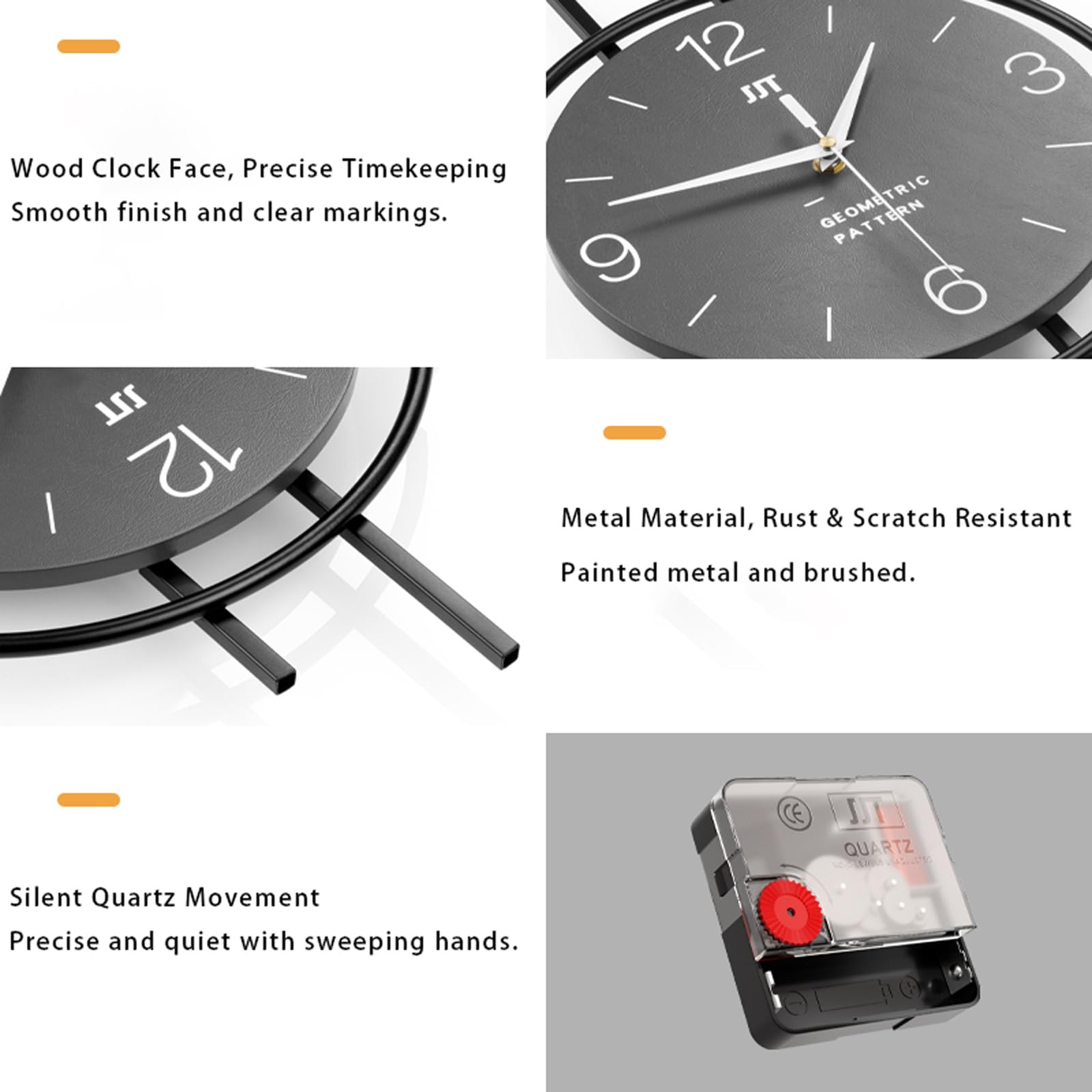 Große Schwarz Wanduhr für Wohnzimmer Minimalistisch Dekorative Moderne Metall Wanduhren Lautlos Ohne Tickgeräusche Batteriebetrieben für Küche Büro Schlafzimmer, 31x68cm