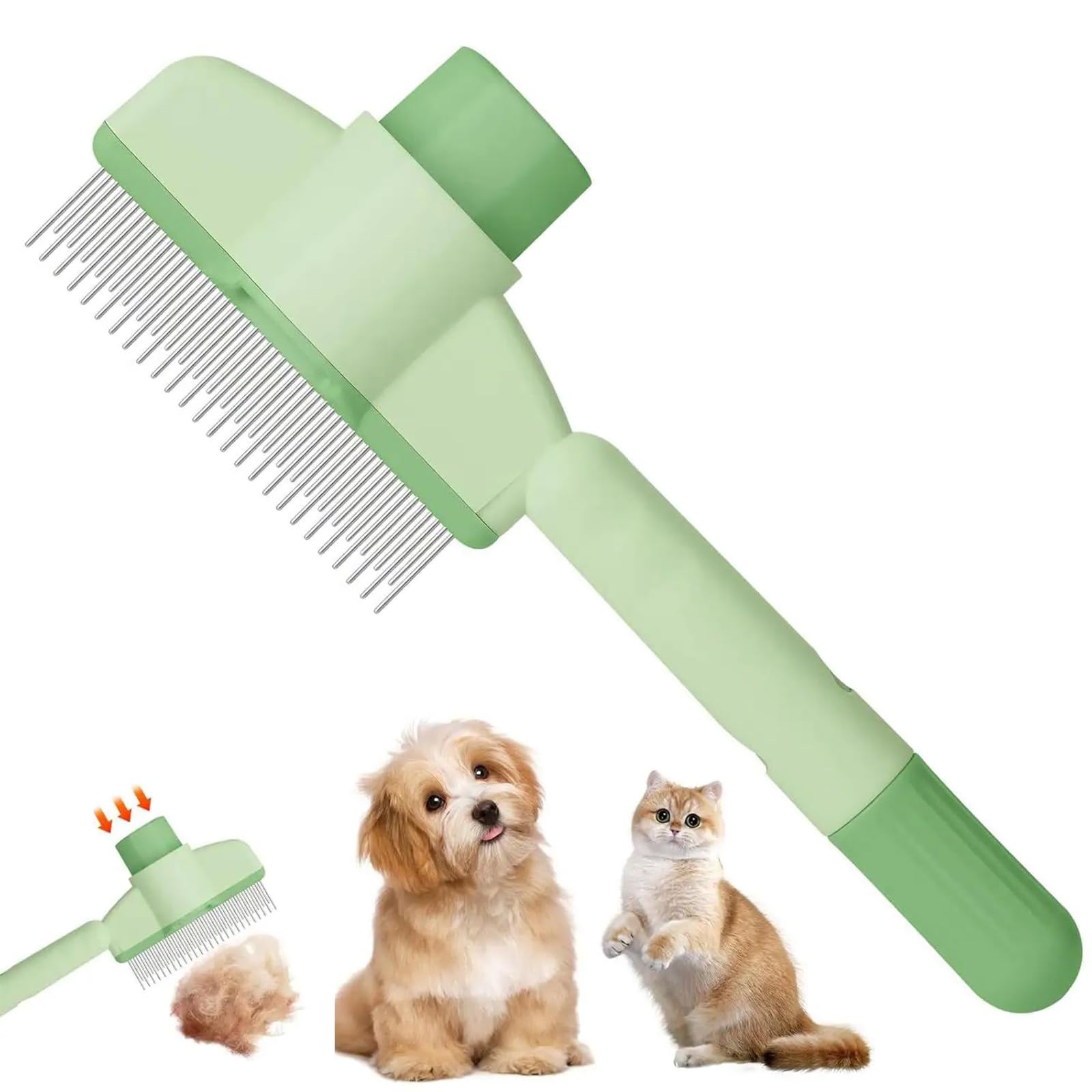 EYBDYB Self-Cleaning Cat & Dog Comb – 2-in-1 Pet Hair Removal with Stainless Steel Teeth, Easy Release Button, for Shedding, Detangling & Grooming