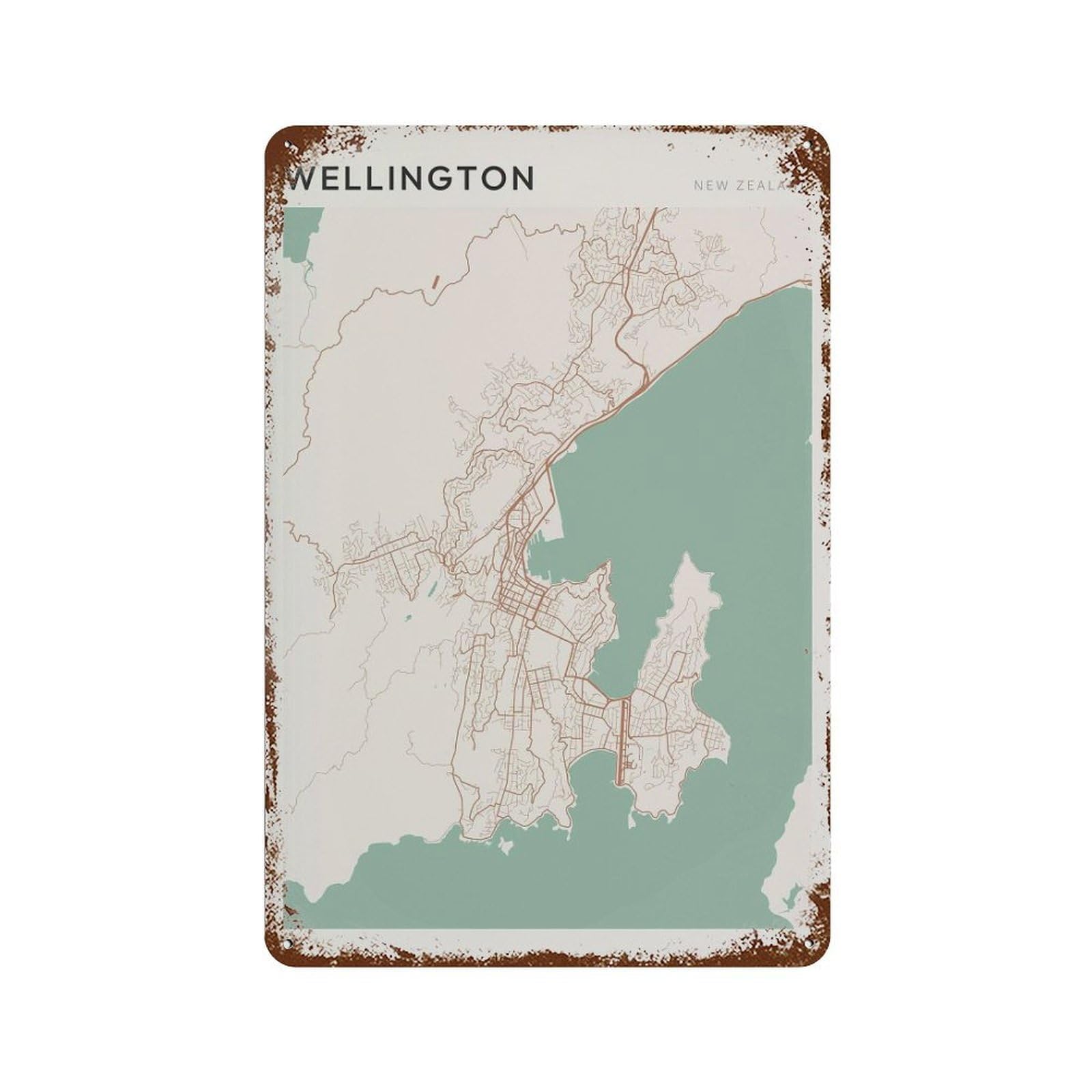 xiaoxiaoshen Wellington Map New Zealand Wall Decor Art Metal Tin Poster Modern Home Decor Art Home Bar Shop Decorations Vintage Sign 30x20cm