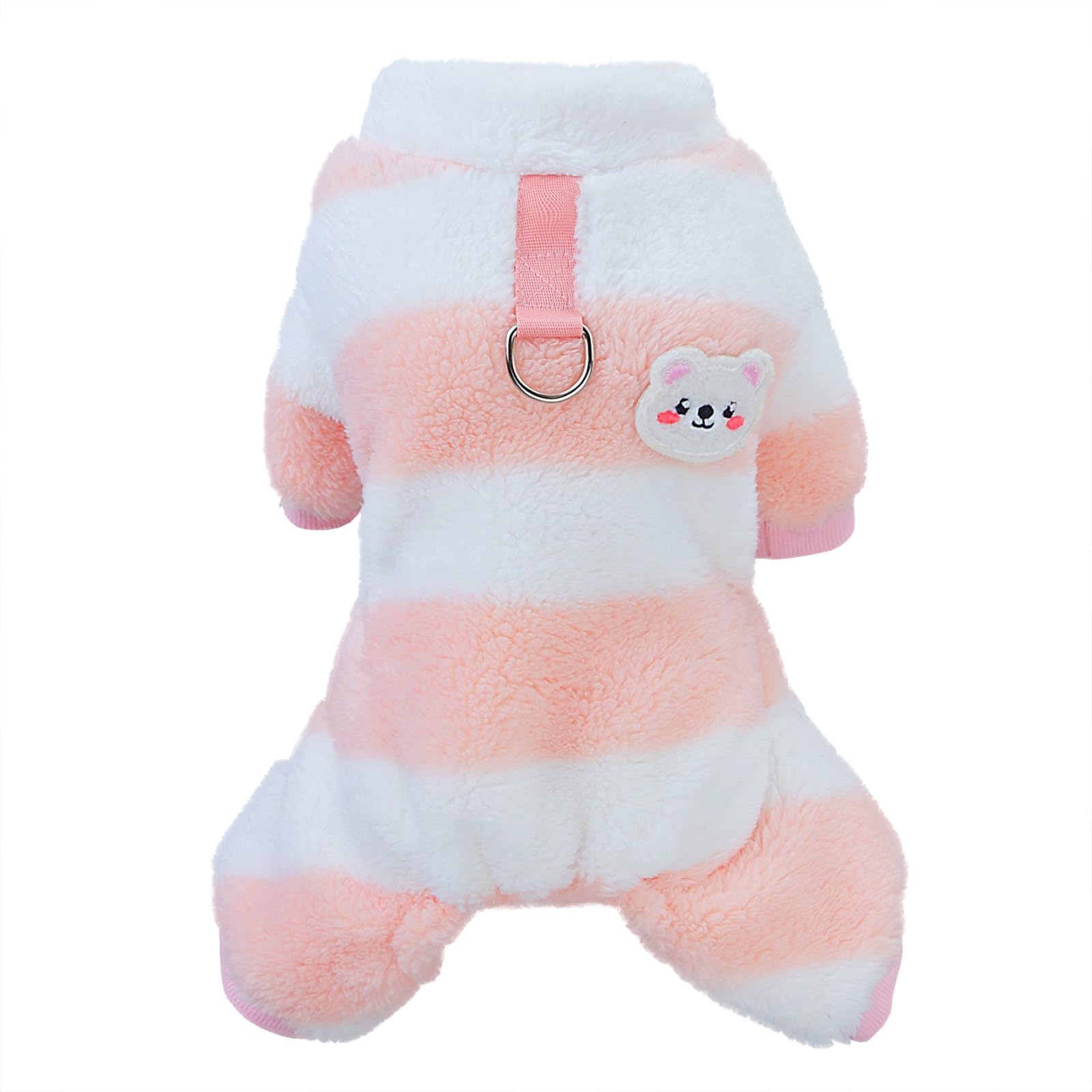 Izefia Dog Sweater - Fleece Woolen Warm Sweater for Small & Medium Dogs, Cats - Pink Rainbow Stripe Winter Jumpsuit Pajamas