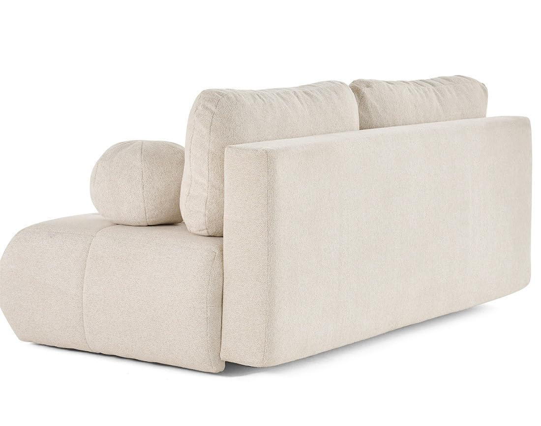Best Mobilier – Bowie – 3-Sitzer-Sofa ausklappbar, Truhe + rundes Kissen, inklusive strukturiertem Stoff, Beige