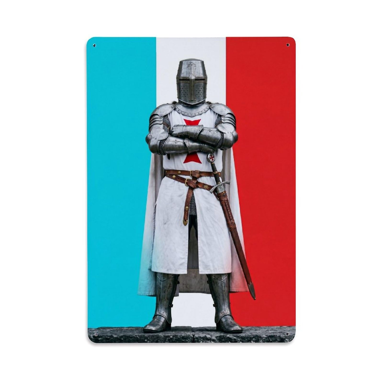 Olhnbad Style Templar Knight Guard Stance Medieval Armour Minimalist Metal Tin Sign