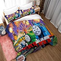 Duvet Cover Set Thomas The Train 3 Piece Soft and Breathable White Bedding Sets - Zipper + 2 Pillowcases 80 X 80 (135x200cm(Single),Thomas 03)