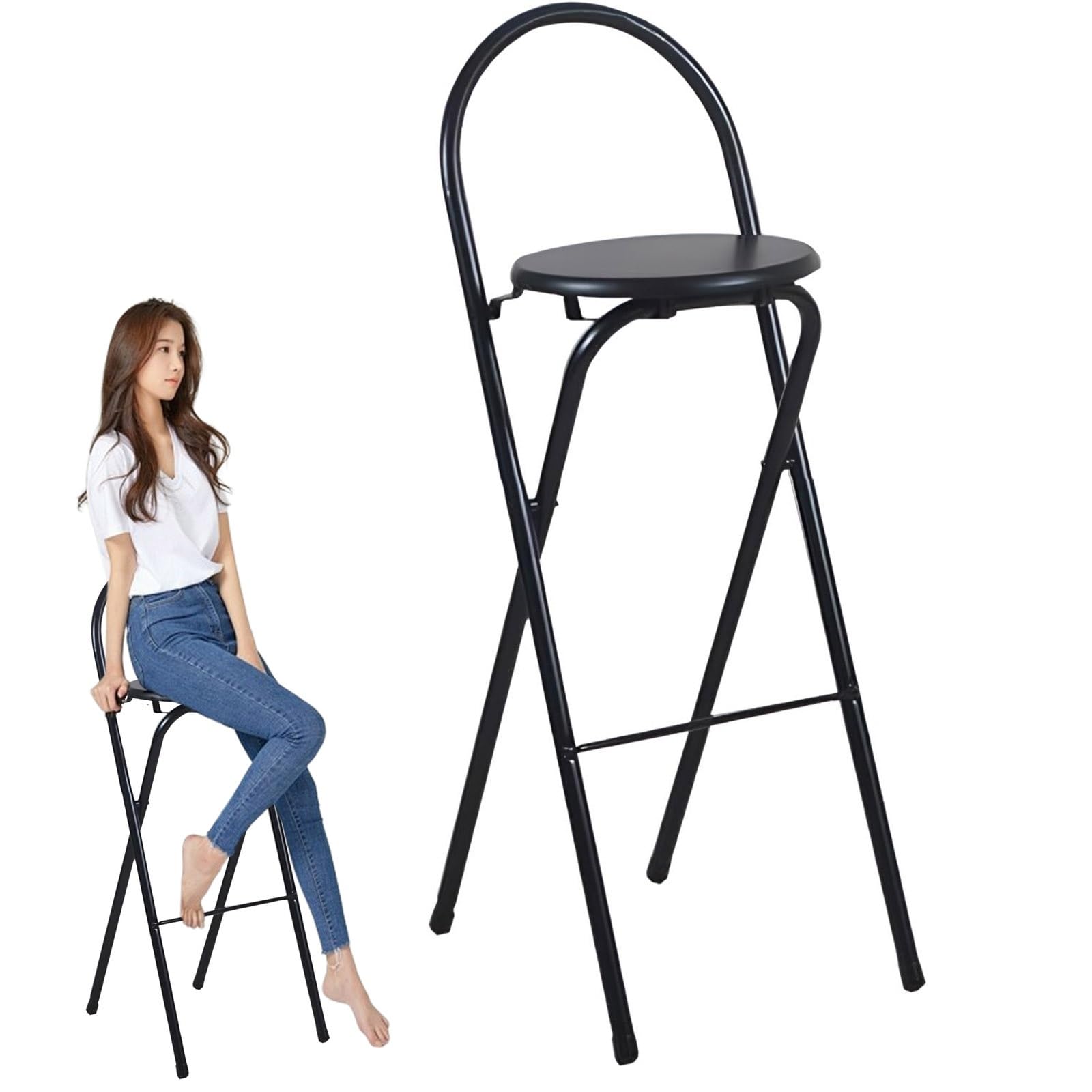 Tabouret de bar pliable avec dossier ergonomique et repose-pieds